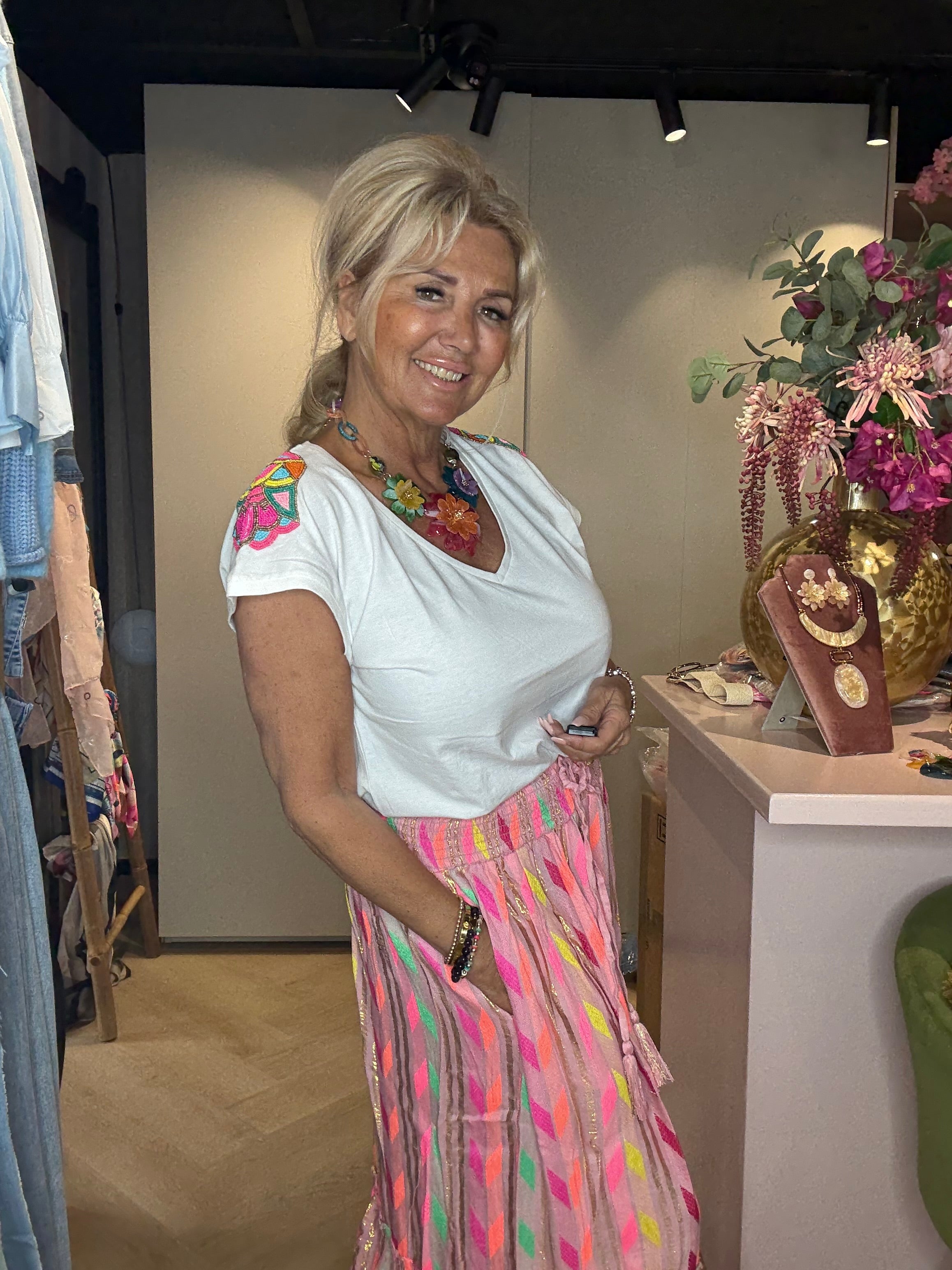 T Shirt Fiesta met Kralen Applicatie Wit